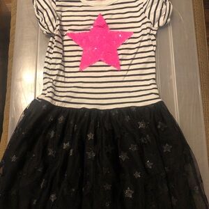 Striped Dress with Pink Star and Black Skirt